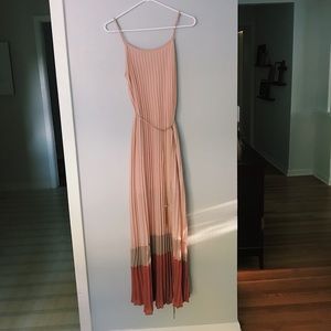 Blush Pink Maxi Dress with Gold Tie Belt